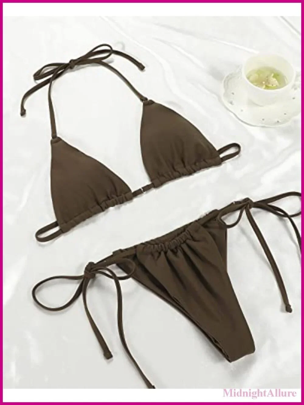 Halter String Bikini Set for Women Cheeky Thong Two Piece Swimsuits Solid